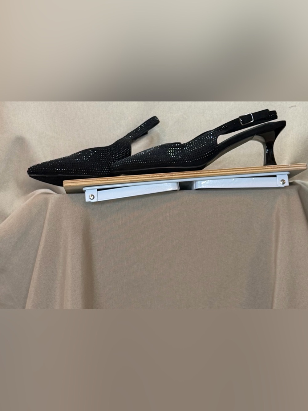 Seychelles Black Slingback Kitten Heel with Rhinestone Accent
